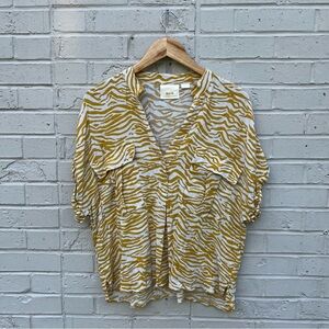 Anthropologie Yellow and White Zebra Print Top